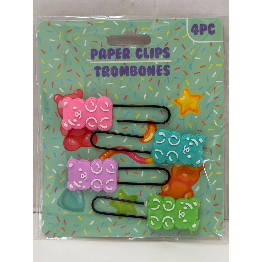 Gummy Bear Paper Clips 4pc Set Pink Purple Teal Green Silicone Charms N2411993